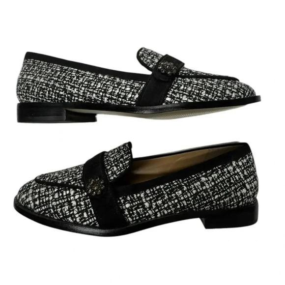Talbots NWOT Leighton Bouclé Loafers in Black & White 1”heel Leather Sole Sz 6.5 - Picture 9 of 11